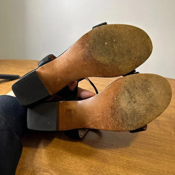 Staud Black Strappy Suede Block Heels Womens Size 7 AS IS - Picture 10 of 11